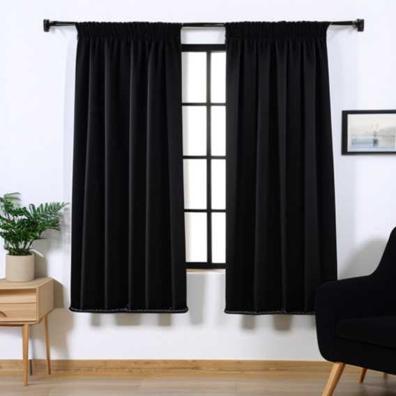 Cortina Blackout 2 Paneles 90x160cm. Triple Capa Premium. Color Negro