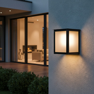 Farol Recto Exterior Hierro Negro Esmeril Apto Led 15x19 Cm Negro - Esmerilado