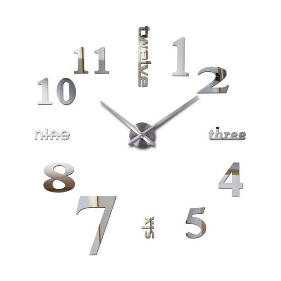 Reloj Para Pared 3d Grande Negro Gran Diseño Moderno Color de la estructura Plateado Color del fondo TUYO