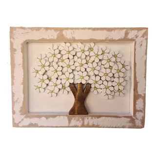 Quadro Decorativo Madeira Moldura Artesanal Árvore Branca 