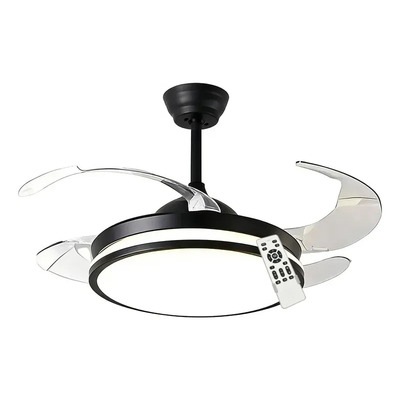 Ventilador De Techo Negro Retractil Luz Control Luz Desing 1.06 M 50hz/ 60hz Negro Transparente Acrílico 4