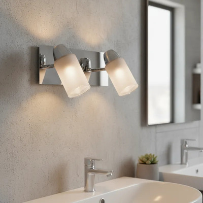 Aplique 2 Luces Movil Vidrio Baño Apto Led E-27 Luz Desing Cromo