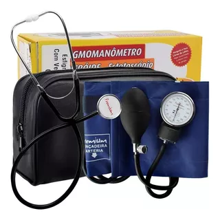 Kit Enfermagem Esfigmo + Estetoscópio Manual Premium Pressão Cor Azul