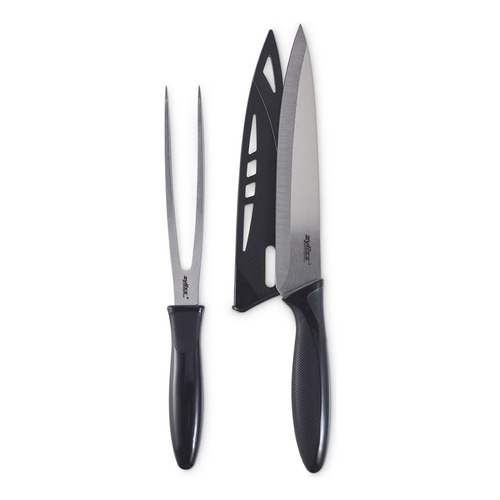 Cuchillo Y Tenedor Acero Inoxidable Con Funda 20 Cm Zyliss Color Negro