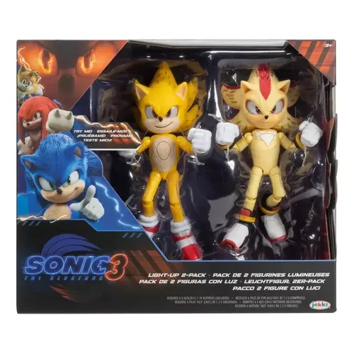 Figuras De Sonic 3 Super Sonic + Super Shadow Com Luz | Frete grátis