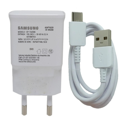 Cargador Samsung EP-TA200B usb-c de pared con cable carga rápida blanco