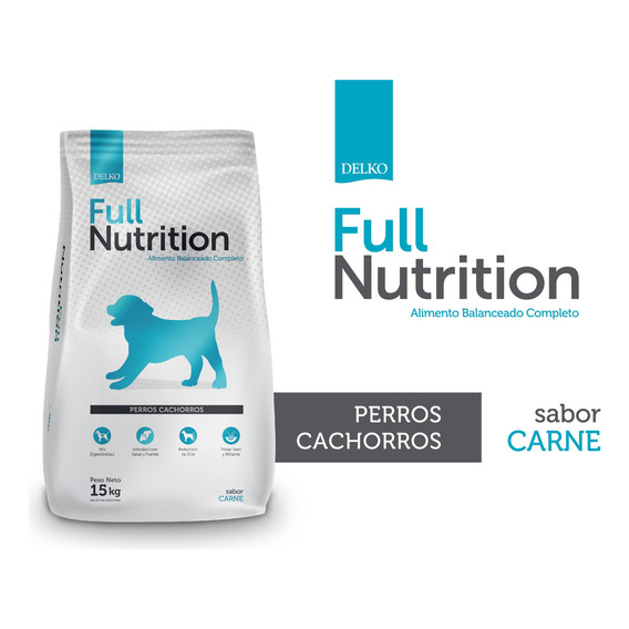Alimento Para Mascotas Perros Cachorros Delko Full Nutrition Completo 15kg - Balanceado Completo - Sabor Carne - 