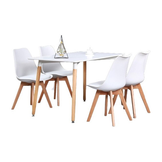 Juego De Comedor Eames Mesa 120x80 + 4 Sillas Acolchonadas 