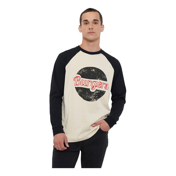 Polera Hombre M/l Raglan Negro Corona