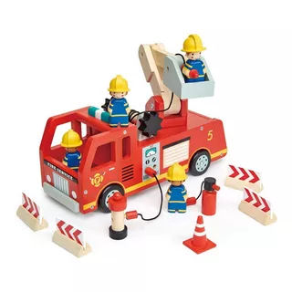 Tender Leaf Toys Camión De Bomberos Juguete Niños Madera Ax® Color Rojo