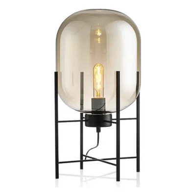 Lampara De Mesa Rita E27 Vidrio Ambar Negro Ámbar