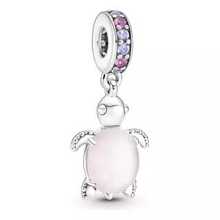 Charm Colgante Tortuga De Mar Rosa De Cristal Murano Color Plata