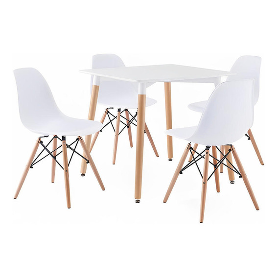 Comedor Mesa Eames Cuadrada Blanca + 4 Sillas Eames Blancas