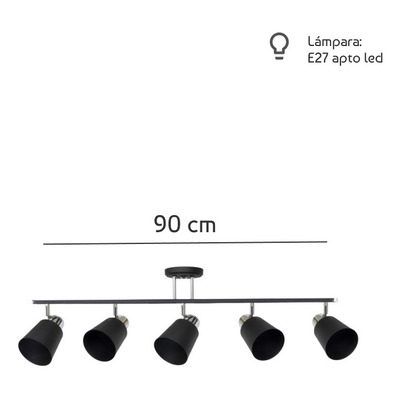 Plafon Barral 5 Luces Yencko Negro Cromo Apto Led E27 Deco