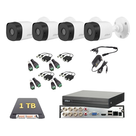 Kit 4 Cámaras 1080p Dahua 1 Tb Baluns Dvr 8 Canales