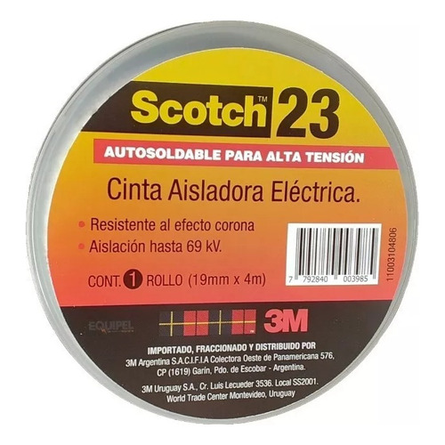 Cinta Autosoldable Scotch 23 3m 19mm 4mts Media Tension Color Negro