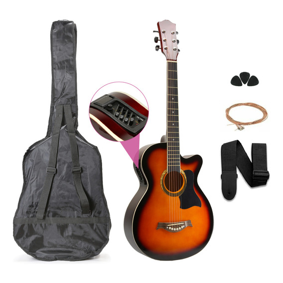 Guitarra Electroacústica Femmto EAG003 38in naranja diapason Arce para diestros con Equalizador y accesorios