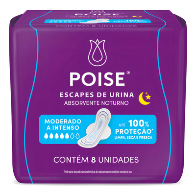 Absorvente Noturno Moderado A Intenso, 8 Unidades - Poises Poise Abs Noturno Moderado - 8 - Unidade - 1