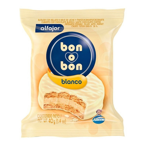 Alfajor Bon O Bon Chocolate Blanco X 40 Gr