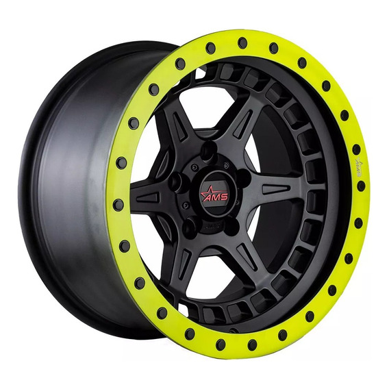 Ams 17x9 5x127 Et-35 Arms Matt Black Yellow (set 4 Llantas)