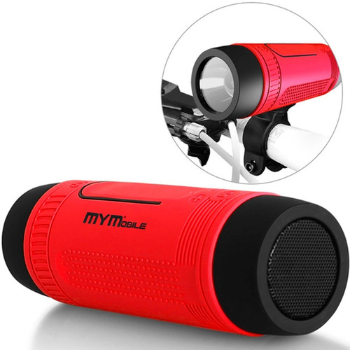 Parlante Para Bicicleta Con Bluetooth Linterna Power Bank Color Rojo
