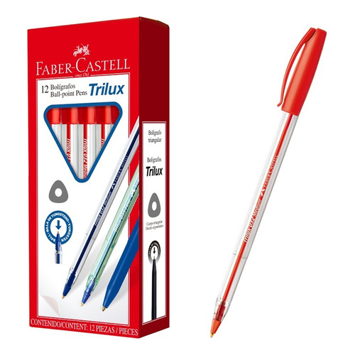 12 Bolígrafos Trilux - Lapiceras - Faber Castell Color de la tinta Rojo Color del exterior Transparente