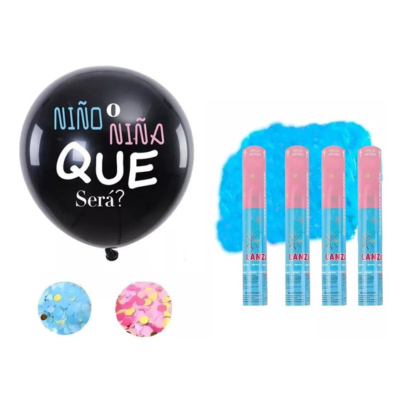 Pack Revelación Sexo Globo De Confeti + 4 Cañones De Polvo