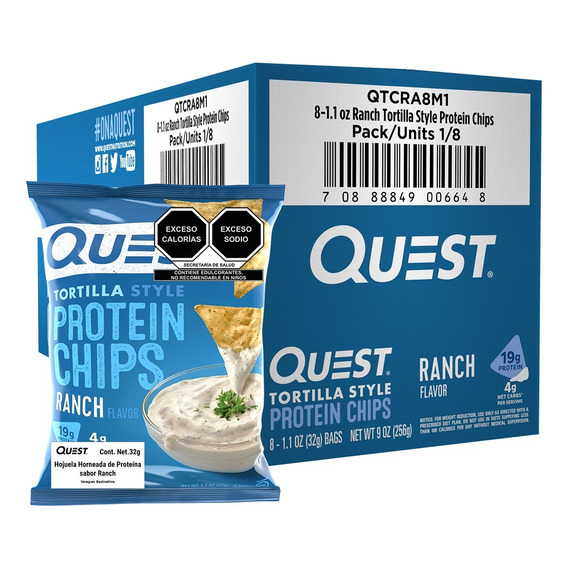 Caja por 8 Tortillas Style Quest chips proteína horneada ranch