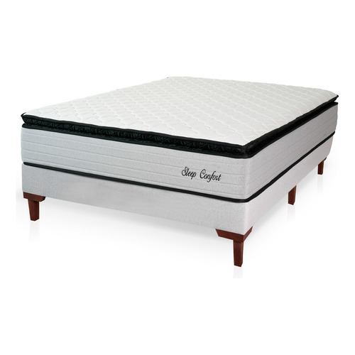 Sommier 2 Plazas Espuma Resortes Alta Densidad Sleepconfort Color Blanco/nergo