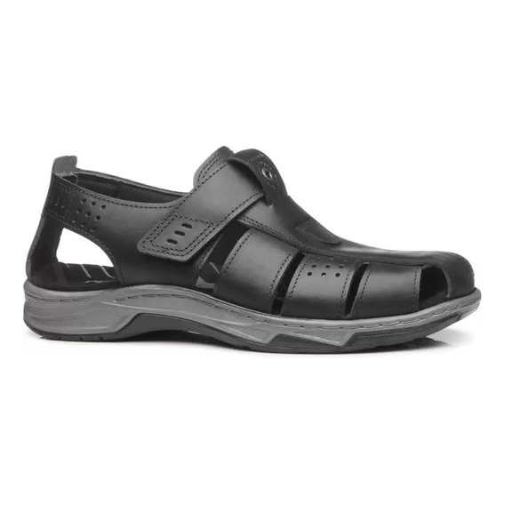 Sandalias Pegada Para Hombre De Cuero Negro 132255 - Mishop