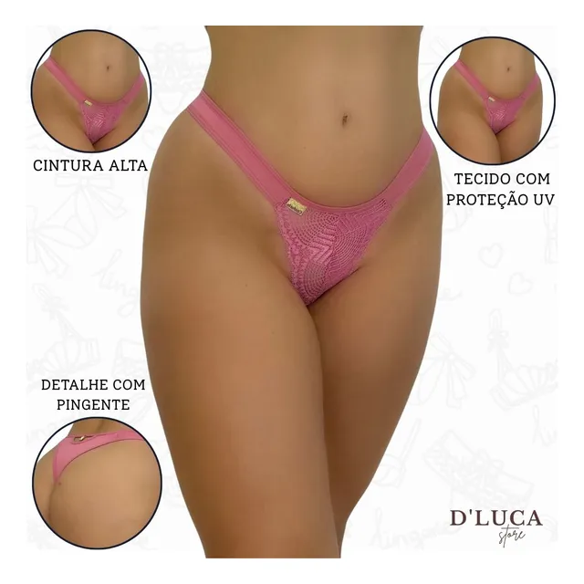 Kit 4 Lingerie Tanga Fio Dental Calcinha Com Renda