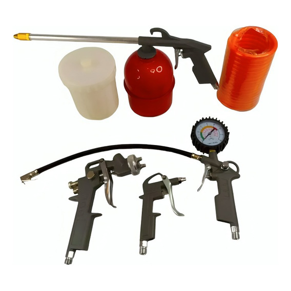 Kit Set 5 Piezas Compresor Aire Pistola Recipiente Manguera