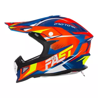 Capacete Motocross Pro Tork Fast Fantasy Azul - Laranja Tam.60