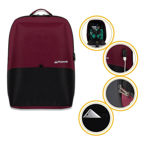 Backpack Skypeak Sistema Antirrobo 15,6 Pulgadas Bts-115po Color Rojo