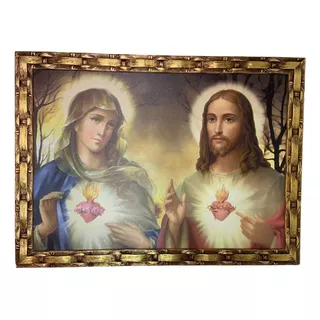 Quadro Sagrado Coração De Jesus E Maria Resinado 76x56cm