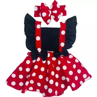 Romper Jardineira Body Bebê Menina Saia Minnie Body