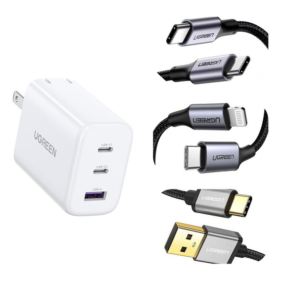 Kit Cargador 65w + 3 Cables Usb Tipo C Y Para iPhone Ugreen Color Multicolor