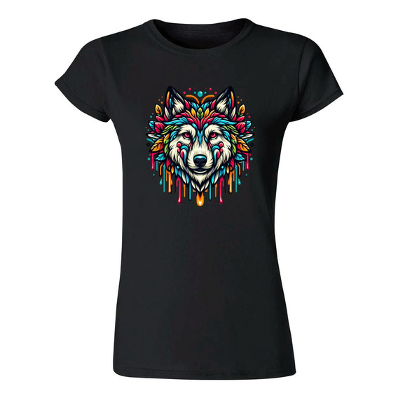 Playera Mujer Lobo Psicodélico 000096n