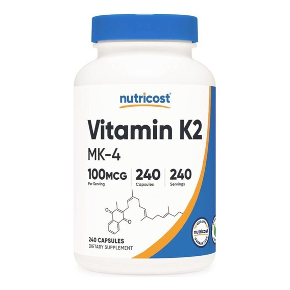 Vitamina K2 Más Potente 100mcg 240 Caps Vitamin K2 Nutricost Sabor Neutro