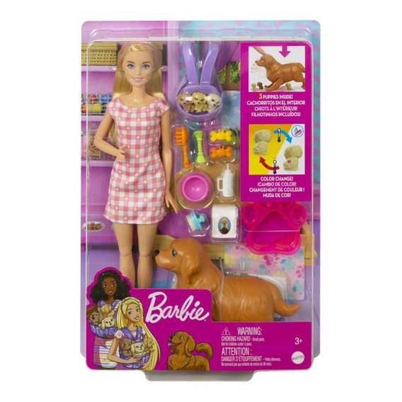 Muñeca Barbie Y Cachorros Recién Nacidos