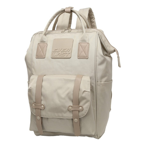 Mochila Everlast Boca Rígida Microfibra Clásica Lavable Urba Color Beige 22164 Diseño De La Tela Lisa