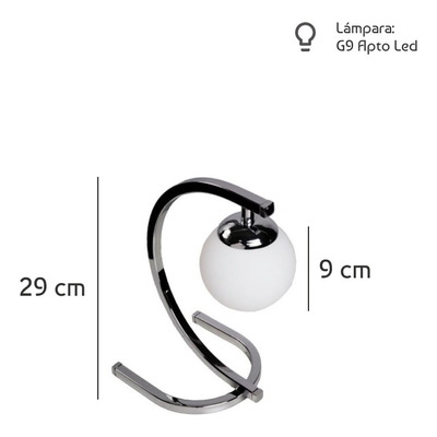 Lampara Velador Lyon Elyn Cc Cromo Globo Opal Apto Led G9