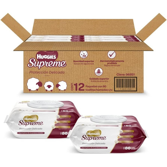 12 Paquetes Toallitas Huggies Supreme 80 Pzas X Pack 960 Pz