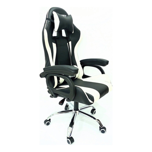 Silla de escritorio Ideon Extreme Hunter Pro gamer ergonómica  negra y blanca con tapizado de cuero sintético