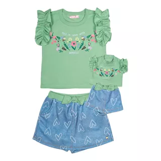 Conjunto Pistache Shorts Saia +roupa Boneca Marthiê Ma0220