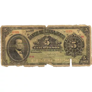 Billete De 5 Pesos De Banco De Guanajuato (pobre Condicion)