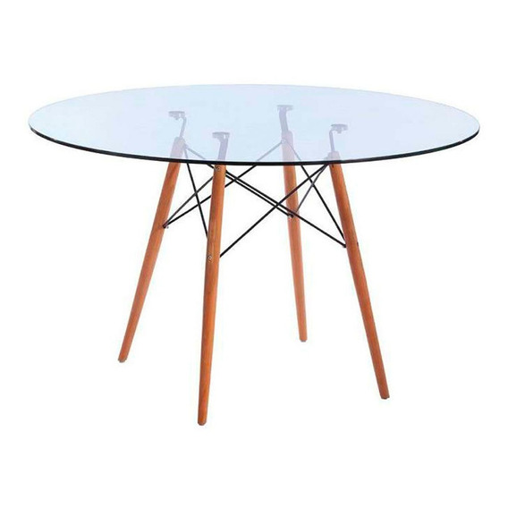 Mesa Para Comedor Vidrio Redonda Eames 80cm Patas Marrón claro