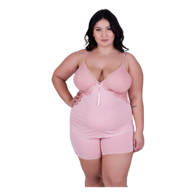 Short Dool Plus Size Detalhes Renda Feminino Linha Noite