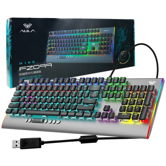 Teclado Gamer Mecánico Controles Alámbrico Aula F2099 Usb Pc Color del teclado Gris oscuro Idioma Inglés