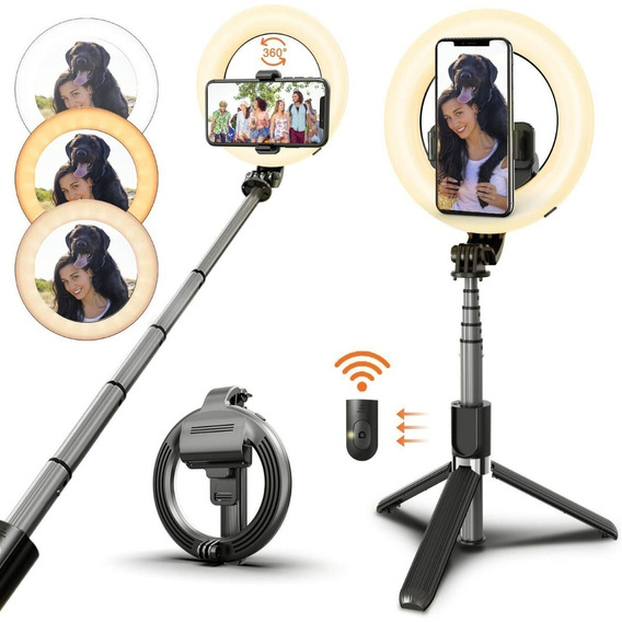 Palo Selfie Bluetooth Recargable Aro Luz 5'' Tripode 70 Cm 